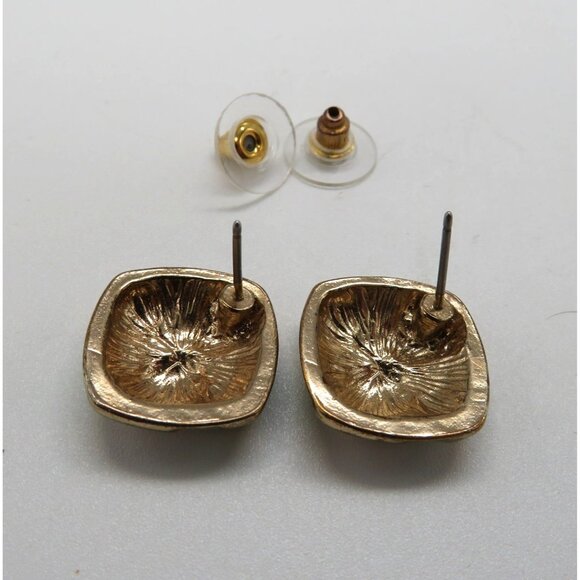 Vintage 80s Green Enamel Gold Tone Pierced Stud Square Abstract Animal Print - Picture 5 of 7